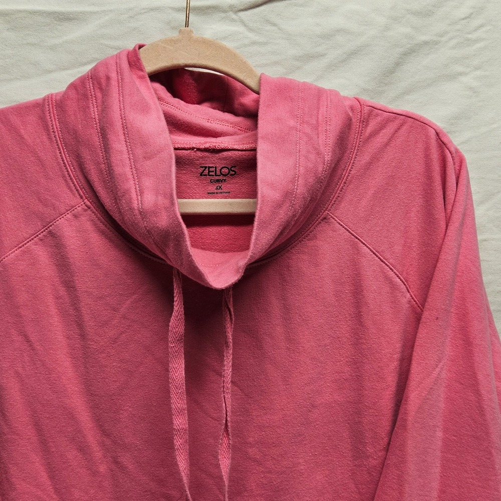 Zelos Curvy Cowl Neck Sweatshirt Women‎ 3X Pink Raglan Sleeve Kangaroo Pocket